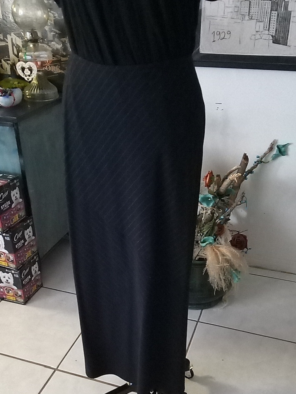 Chic Black Maxi Skirt for Women Fine Pin Strip